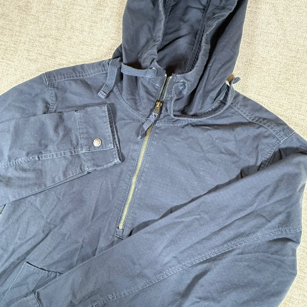 The North Face Anorak Mens Med Navy Blue 1/4 Zip Stretch Hooded L/S Jacket